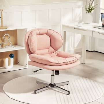 Criss Cross Chair, Armless Wide Office Chair with Leathaire Upholstery, Tilting, No Wheels, Pink