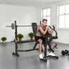 Soozier Weight Bench Stand with Squat Rack, Adjustable Olympic Bench, Multifunctional Arm Curl Pad, Leg Extension, Grey