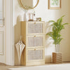 Rattan Shoe Storage Cabinet with 3 Flip Drawers and Adjustable Shelves, Entryway Shoe Cabinet for 18 Pairs, Oak