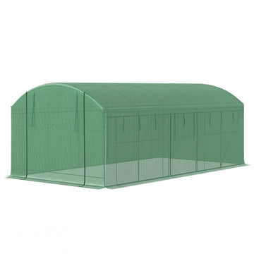 19.5' x 10' x 7.5' Tunnel Greenhouse with 3 Roll-Up Doors and Large Mesh Windows, Galvanized Steel Frame, Wind Resistant