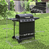 4+1 Burner Propane Gas BBQ Grill, Portable Gas Barbecue Grill with Side Burner, Thermometer, Lid, Side Table, Shelf, Spice Rack, Wheels, Grease Cup for Garden, Black