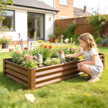 6 x 3 x 1ft Galvanized Raised Garden Bed, Reinforced Outdoor Planter Box with Open Bottom, Wood-Effect