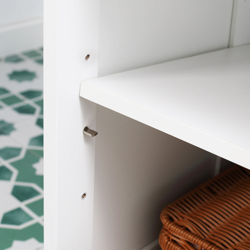Modern Bathroom Floor Cabinet with Open Shelf, Freestanding Storage Organizer Unit with Single Door for Home Office, Living Room, White