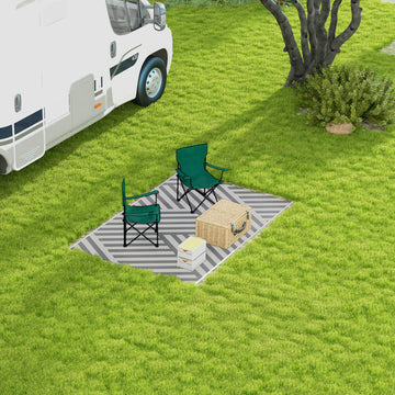 Reversible Outdoor RV Rug, Patio Floor Mat, 6' x 9' Plastic Rug for Backyard, Deck, Beach, Camping, Grey and Cream