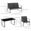 4 Piece Patio Furniture Set, Outdoor Conversation Set with Loveseat Sofa, Armchairs, Glass Top Coffee Table, Black