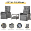 3 Pieces Patio Wicker Bistro Set, PE Rattan Coffee Table & Adjustable Recline Chairs Furniture Set with Cushions and Wood Grain Plastic Top