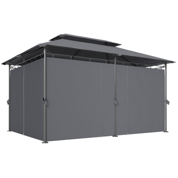 10' x 13' Double Roof Patio Gazebo, Outdoor Gazebo with Curtains, for Garden, Lawn, Backyard and Deck, Grey