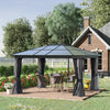 10' x 12' Hardtop Gazebo Canopy with Polycarbonate Roof, Aluminum Frame, Netting, Curtains and Ceiling Hook, Charcoal Grey