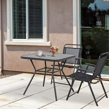 Square Outdoor Table, Patio Bistro Coffee Table with Faux-marbled Top and 42mm Umbrella Hole for Garden, Dark Grey