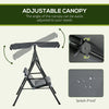 3-Seater Outdoor Porch Swing with Adjustable Canopy, Patio Swing Chair for Garden, Poolside, Backyard, Grey and White