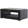 2-Tier Rattan Patio Coffee Table Wicker Patio Tea End Desk with Tempered Glass Top & Storage for Balcony, Backyard, Poolside