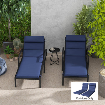 Patio Chaise Lounge Chair Cushions Replacement Sun Lounger Pads with Headrest and Ties, Set of 2, Dark Blue