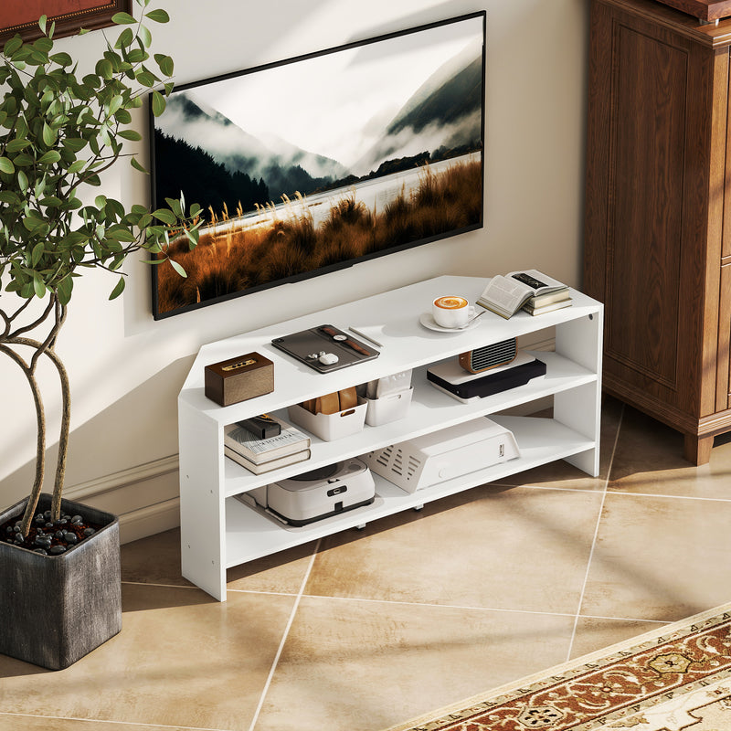 Corner TV Stand, Modern TV Table with 2 Open Shelves for 47 Inch TV, Entertainment Center for Living Room, Black