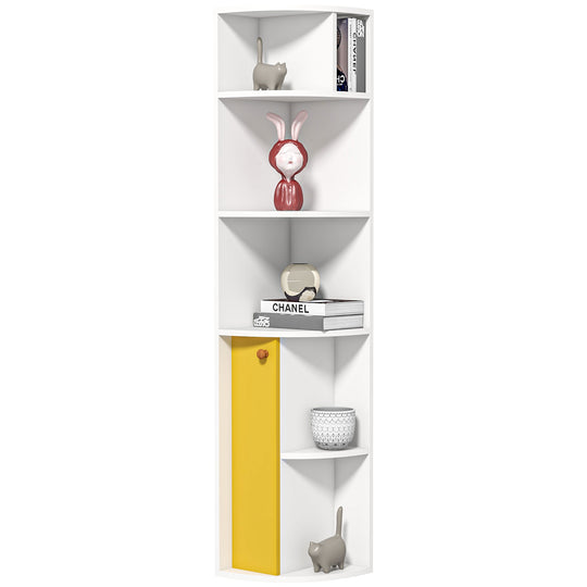 5-Tier Corner Bookcase, Storage Bookshelf, Freestanding Display Shelves with Open Compartments and Cabinet for Home Office, Living Room, Study, White