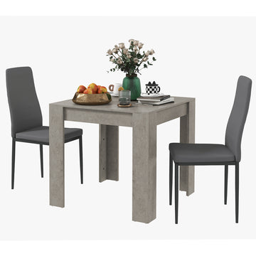 Dining Table Set for 2, Square Kitchen Table and Chairs, Dining Room Table and PU Leather Upholstered Chairs, Grey