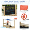 Kids Wooden Sandbox with Cover, Foldable Sandpit, Covered Children Sand Boat Outdoor, w/Flag, Bottom Liner, for 3-8 Years Old, Natural Wood