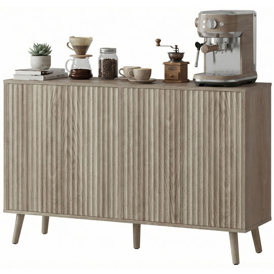 Buffet Cabinet with Storage Modern Fluted Sideboard with Adjustable Shelves Wood Legs for Dining Room Living Room Oak