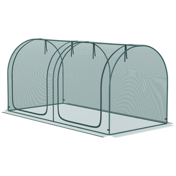 8' x 4' Crop Cage, Plant Protection Tent, with Two Zippered Doors and 4 Ground Stakes, for Garden, Yard, Lawn, Dark Green