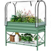 Raised Garden Bed with Cover, Metal Elevated Planter Box with Bottom Shelf and Liner, Green