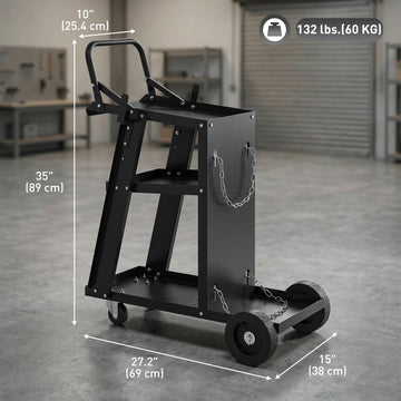 Welding Utility Cart 3-Tier Heavy Duty Rolling Tool Cart with Gas Cylinder Holder Black