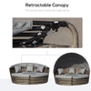 4 Pieces Outdoor Daybed with Retractable Canopy, PE Rattan Wicker Round Sofa Day Bed, Patio Sectional Conversation Furniture Set with Cushions and Pillows