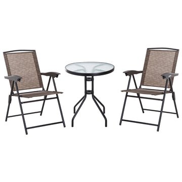 Folding Outdoor Bistro Set, Patio Table and Chairs with Reclining Backrest and Round Dining Table, Brown