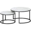 Modern Coffee Table Set of 2, Nesting Side Tables w/ Metal Base for Living Room Bedroom Office Faux Marbled White