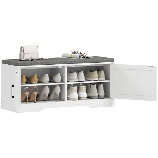 Shoe Bench with Cushion Shoe Storage Bench with Doors Adjustable Shelves for Entryway, White
