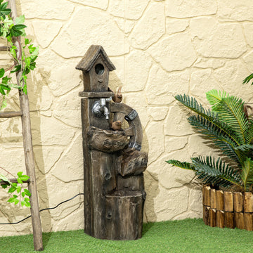 2-in-1 Outdoor Water Fountain with Birdhouse, Outdoor Waterfall, 13.6