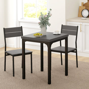 Dining Table Set for 2, 3 Piece Kitchen Table and Chairs with Metal Legs for Small Spaces, Grey Wood Effect