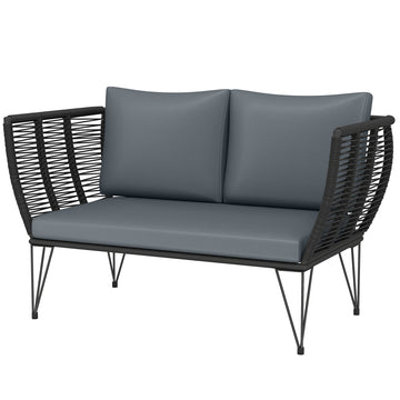 Outdoor Couch Patio Sofa with Cushions, 2 Seater Patio Furniture Loveseat with Galvanized Steel Frame, Light Grey