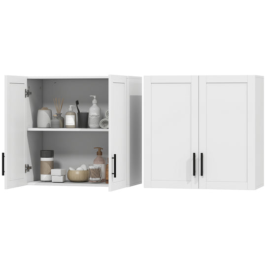 2-Piece Simple Medicine Cabinet Wall Mounted, Bathroom Wall Cabinet with 2 Doors and Adjustable Shelf Storage, White