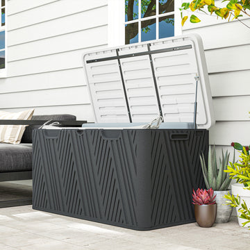 100 Gallon HDPE Outdoor Storage Box, Waterproof and Lockable Deck Box for Garden Tools and Pool Accessories