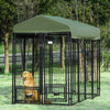 Outdoor Dog Kennel, Lockable Pet Playpen Crate, Welded Wire Steel Fence, Rotating Bowl Holders