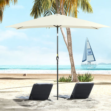 6.5x10ft Rectangle Aluminum Tilt Patio Umbrella, Garden Market Parasol, Outdoor Sunshade Canopy with Crank, Cream White