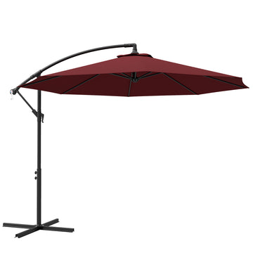 9.7ft Offset Patio Umbrella Garden Hanging Parasol Banana Cantilever Umbrella with Base, Crank, Wine Red