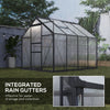 6' x 10' x 6.6' Polycarbonate Greenhouse, Walk-In Green House Kit Garden, Plants Grow, Galvanized Sheet Aluminum Frame with Rain Gutter, Vents and Sliding Door, Grey