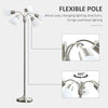 Arc Tree Floor Lamp with 5 Adjustable Rotating Lights, Modern Standing Gooseneck Reading Light for Living Room Bedroom Office, Satin Nickel