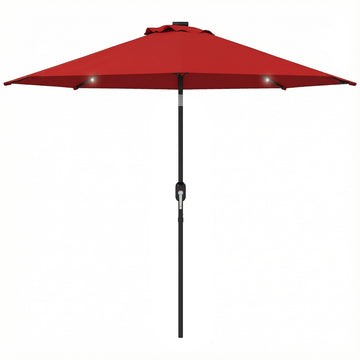9ft Solar Patio Umbrella Outdoor Sunshade 24 LED Lights Tilt Canopy Wine Red