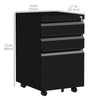 3 Drawer File Cabinet with Lock, Steel Vertical Filing Cabinet with 5 Wheels and Hanging Bar for A4/Legal/Letter, Home Office Printer Stand with Pre-Assembled Body, Black