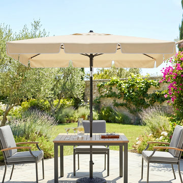 6.5x4ft Rectangle Patio Umbrella Aluminum Tilt Adjustable Garden Parasol Sun Shade Outdoor Canopy Beige