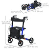 Rollator for Seniors with Seat, Back, Cane Holder, Aluminium Folding Rolling Walker with Adjustable Handle, Bag, Blue