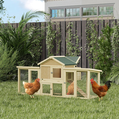 Wooden Chicken Coop, Outdoor Backyard Garden Large Rabbit Hutch with Nesting Box, Run, Ramp, Drawer