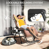 Padded Folding Recliner Chair, Patio Lounger with Cupholder, Adjustable Backrest, Removable Cushion, Khaki