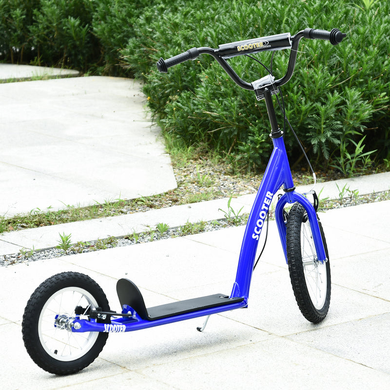 Kids Scooter with Adjustable Handlebar, Youth Kick Scooter with Dual Brakes, Inflatable Wheels, for Age 5+, Blue