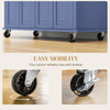 Rolling Kitchen Island with Rubber Wood Top and Storage, Spice Rack, Towel Rack, Blue