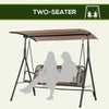 2-Person Porch Swing Chair, 2 Seater Patio Swing Bench w/ Adjustable Canopy, Breathable Seat for Garden, Poolside, Brown