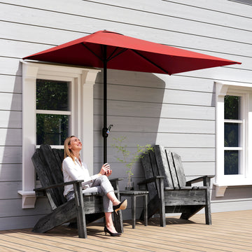 8ft Half Round Umbrella Outdoor Balcony Parasol Patio Garden Outdoor Window Sun Shade w/ 5 Ribs