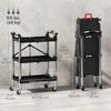 3-Tier Collapsible Tool Cart with Wheels, 150 LBS Capacity Folding Utility Cart with Handles for Garage Workshop, Black