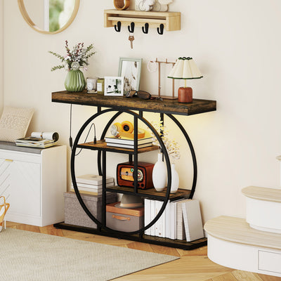 4-Tier Entryway Table with Charging Station LED Lights 39